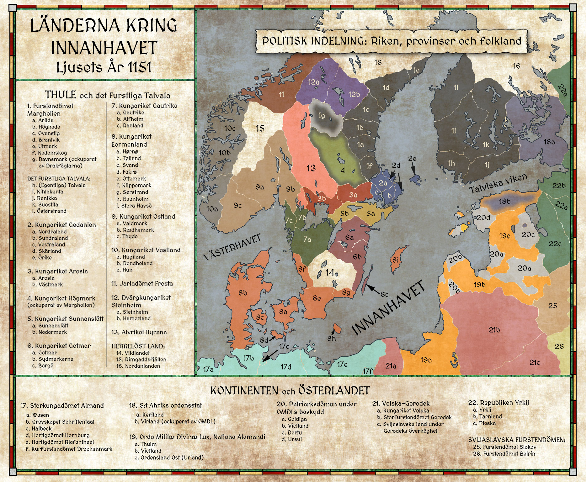 Länderna kring Innanhavet år 1150: Politisk indelning